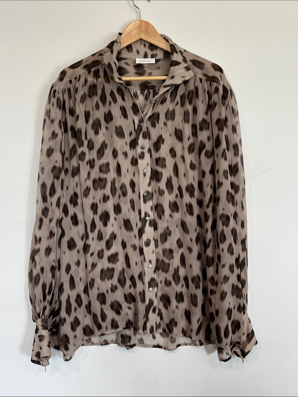 Anine Bing Kacey Silk Leopard Print Blouse Size Medium - Picture 3 of 16